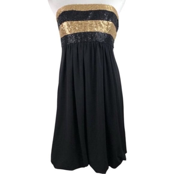 Jessica McClintock for Gunne Sax Dress Black Gold Sequin Strapless Juniors 3 - Picture 1 of 10